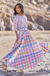 Dash And Dot_Multi Color Cotton Multi-checked Maxi Skirt _Online_at_Aza_Fashions