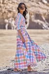 Dash And Dot_Multi Color Cotton Multi-checked Maxi Skirt _at_Aza_Fashions