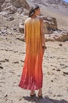 Shop_Dash And Dot_Multi Color Polyester Scoop Neck Sunset Ombré Midi Dress _at_Aza_Fashions
