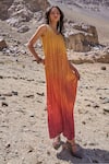 Buy_Dash And Dot_Multi Color Polyester Scoop Neck Sunset Ombré Midi Dress _Online_at_Aza_Fashions