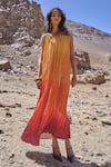 Buy_Dash And Dot_Multi Color Polyester Scoop Neck Sunset Ombré Midi Dress _at_Aza_Fashions