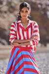 Dash And Dot_Red Polyester Collared Striped Maxi Skirt Set _Online_at_Aza_Fashions