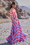 Buy_Dash And Dot_Red Polyester Collared Striped Maxi Skirt Set _Online_at_Aza_Fashions