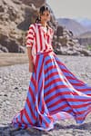 Buy_Dash And Dot_Red Polyester Collared Striped Maxi Skirt Set 
