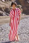 Shop_Dash And Dot_Red Polyester V-neck Striped Kaftan Dress _Online_at_Aza_Fashions