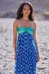 Dash And Dot_Blue Viscose Embroidery Off-shoulder Bandhani Draped Dress _Online_at_Aza_Fashions