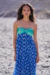 Shop_Dash And Dot_Blue Viscose Embroidery Off-shoulder Bandhani Draped Dress _Online_at_Aza_Fashions