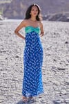 Buy_Dash And Dot_Blue Viscose Embroidery Off-shoulder Bandhani Draped Dress _at_Aza_Fashions