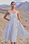 Buy_Dash And Dot_White Polyester Square Neck Polka Dot Flared Dress _Online_at_Aza_Fashions