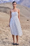 Shop_Dash And Dot_White Polyester Square Neck Polka Dot Flared Dress _Online_at_Aza_Fashions