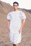 Dash And Dot_White Polyester Round Neck Crushed Polka Dot Dress _Online_at_Aza_Fashions