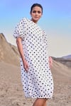 Buy_Dash And Dot_White Polyester Round Neck Crushed Polka Dot Dress _Online_at_Aza_Fashions