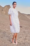 Shop_Dash And Dot_White Polyester Round Neck Crushed Polka Dot Dress _Online_at_Aza_Fashions