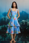 Buy_THE IASO_Blue Beads Square Neck Orchid Tiered Dress _at_Aza_Fashions