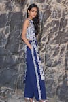 Dash And Dot_Navy Polyester, Viscose Embroidery Round Neck Tabard Tunic _Online_at_Aza_Fashions