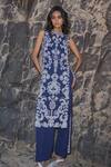 Buy_Dash And Dot_Navy Polyester, Viscose Embroidery Round Neck Tabard Tunic _Online_at_Aza_Fashions
