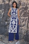 Shop_Dash And Dot_Navy Polyester, Viscose Embroidery Round Neck Tabard Tunic _Online_at_Aza_Fashions