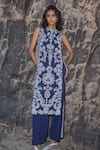 Buy_Dash And Dot_Navy Polyester Embroidery Round Neck Tabard Top And Pant Set _Online_at_Aza_Fashions