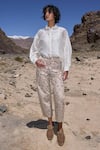 Dash And Dot_White Cotton, Linen Embroidery Floral Pant _at_Aza_Fashions