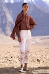 Buy_Dash And Dot_Brown Linen, Silk Collared Silk-linen Tie-knot Shirt _Online_at_Aza_Fashions