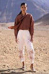 Shop_Dash And Dot_Brown Linen, Silk Collared Silk-linen Tie-knot Shirt _at_Aza_Fashions