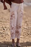 Dash And Dot_White Polyester, Viscose, Spandex Embroidery Barrel Pant _Online_at_Aza_Fashions