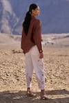 Shop_Dash And Dot_White Polyester, Viscose, Spandex Embroidery Barrel Pant _at_Aza_Fashions