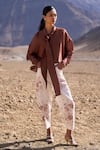 Dash And Dot_White Polyester, Viscose, Spandex Embroidery Barrel Pant _at_Aza_Fashions