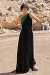 Shop_Dash And Dot_Black Viscose Asymmetric Ombre Draped Sari Gown _at_Aza_Fashions