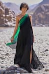 Shop_Dash And Dot_Black Viscose Asymmetric Ombre Draped Sari Gown _Online_at_Aza_Fashions