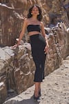 Buy_Dash And Dot_Black Polyester, Spandex Bandeau Neck Ruched Bodycon Skirt Set _at_Aza_Fashions