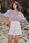 Dash And Dot_Silver Polyester Sequins Collared Translucent Shirt _at_Aza_Fashions