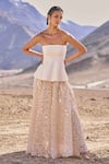 Buy_Dash And Dot_Ivory Viscose, Polyester Sequins Open Neck Peplum Top And Floral Skirt _Online_at_Aza_Fashions