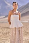 Shop_Dash And Dot_Ivory Viscose, Polyester Sequins Open Neck Peplum Top And Floral Skirt _Online_at_Aza_Fashions