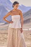 Buy_Dash And Dot_Ivory Viscose, Polyester Sequins Open Neck Peplum Top And Floral Skirt 