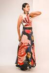 Shop_Rimi Nayak_Multi Color Bemberg, Satin Sequins Round Floral Printed Skirt And Crop Top Set 
