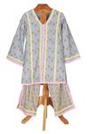 Buy_Minime Organics_Blue Cotton Lace Light Block Printed Kurta And Palazzo Set _at_Aza_Fashions