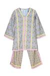 Shop_Minime Organics_Blue Cotton Lace Light Block Printed Kurta And Palazzo Set _at_Aza_Fashions