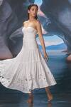 Shop_Amrta By Guneet Kondal_White Linen, Cotton, Voile Cut Work Off-shoulder Midi Dress _Online_at_Aza_Fashions