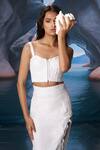 Amrta By Guneet Kondal_White Linen Embroidery, Cut Work Square Neck Coastal Inspired Top And Skirt Set _Online_at_Aza_Fashions
