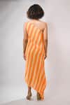 Shop_Rimi Nayak_Orange Viscose, Crepe Pearls One Shoulder Bougainvillea Printed Dress _at_Aza_Fashions