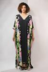 Buy_Rimi Nayak_Black Viscose, Crepe Beads V-neck Floral Printed Kaftan With _at_Aza_Fashions