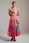 Buy_THE IASO_Pink Silk, Chanderi Sunset Hibiscus Maxi Skirt _at_Aza_Fashions