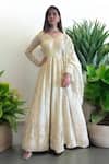 Buy_Label Lila_Ivory Silk Embroidery V-neck Designer Anarkali Set 