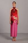 Buy_Clos_Fuchsia Linen Halter Neck Floral Print Dress _at_Aza_Fashions