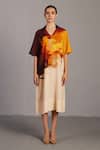 Buy_Clos_Brown V-neck And Ochre Designer Dress _at_Aza_Fashions