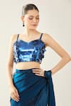Shop_Samyukta Singhania_Blue Chinon Sequins Sweetheart Neck Embellished Blouse And Saree Set 
