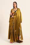 Buy_Ruhr India_Yellow Satin, Chiffon Embroidery Round Neck Designer Akshara Saree Set _at_Aza_Fashions