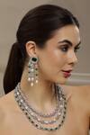 Buy_Ruby Raang_Green Gemstones, Pearls Emerald Layered Necklace And Earring Set _at_Aza_Fashions