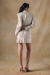 Shop_Pocketful Of Cherrie_Gold Satin Fabric Flowers Notched Neck Foil 3d Floral Blazer Dress _at_Aza_Fashions